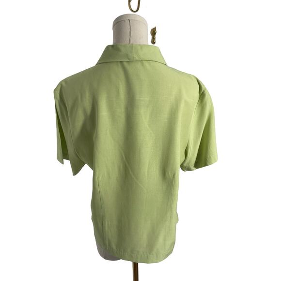 Vintage Top Neon lime Green vintage button down top MEDIUM LARGE - Picture 3 of 5